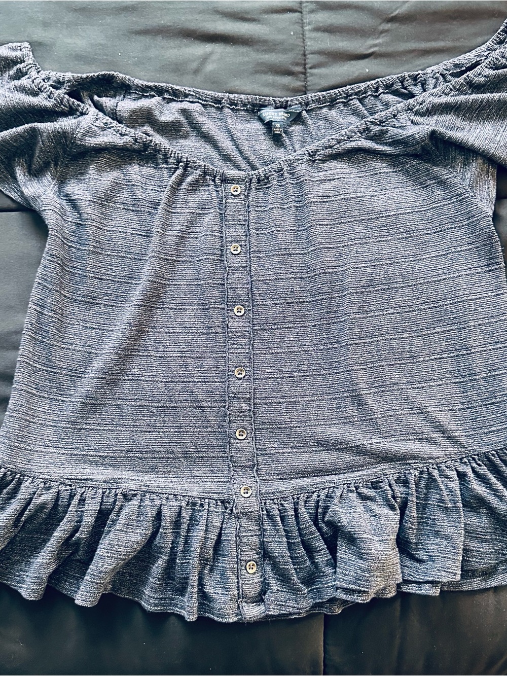 Lucky Brand Blue Off-Shoulder Ruffle Button-Front Top
